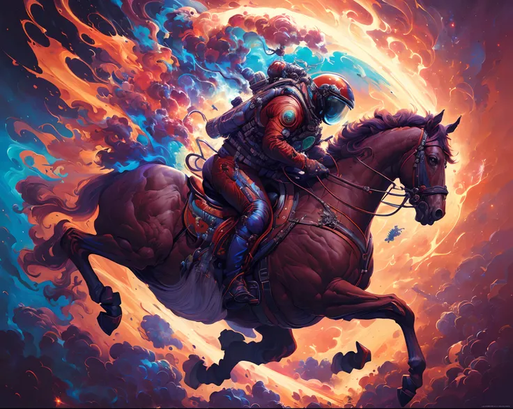 Highly (dynamic:1.2) scene art detailed (Apterus:1.2) 1cosmonaut on a 1horse, (fantastic amazing decoration:1.2), abstract beauty, explosive volumetric, Delightful anatomy, (fantastic horror perfect art, 64k ultra hd:1.1), (art by apterus, art by dan mumfo...