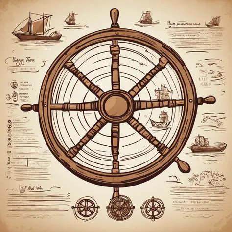 A closeup of a menu with a ship wheel and various icons, Interface do jogo, interface do jogo, pirate setting, Jogo HUD, game ui asset design, Placa UI, arte do item, game icon asset, game icon stylized, health bar hud, foto menu do restaurante, Captura de...