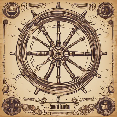 A closeup of a menu with a ship wheel and various icons, Interface do jogo, interface do jogo, pirate setting, Jogo HUD, game ui asset design, Placa UI, arte do item, game icon asset, game icon stylized, health bar hud, foto menu do restaurante, Captura de...