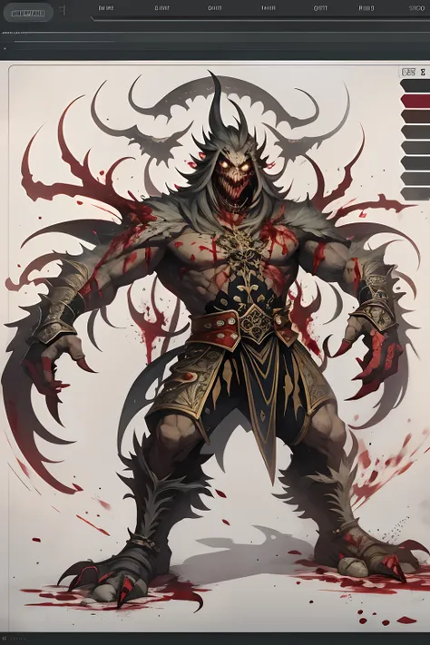 Standing drawing of the game character，Hell monsters，（（Super huge, Thick and sharp giant claws）），（（（Black antique hideous scales））），（（（The scales are covered with thick barbs））），（（Super thick and terrifying scales）），Wrap the whole body，（（Bloodthirsty and m...