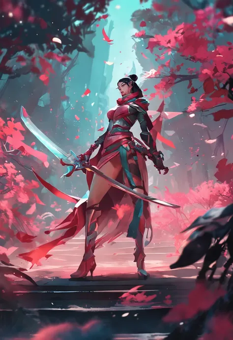 a close up of a person holding a sword and a bird, concept art inspired by rossdraws, art  stations, conceptual art, style of duelyst, akali, valorant character, concept art style, akali from league of legends, full body concept, katana zero video game cha...