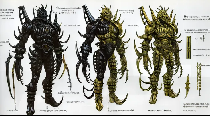 Three ancient machine demons，Hold the thick chain lock，Arrogant gesture，Thunderbolt style