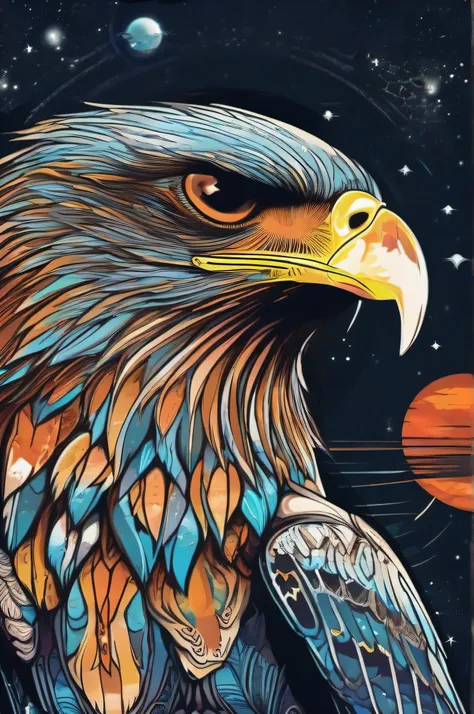 Galactic águila, vectorial, hermosos ojos, muy detallado, estilo arte en camisetas