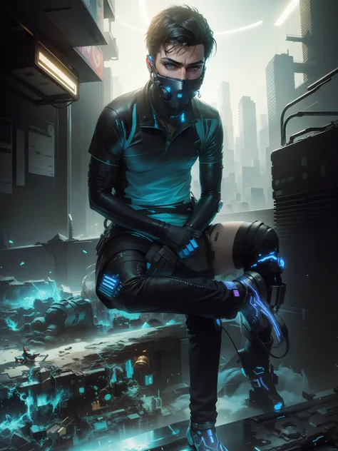 Cyberpunk handsome boy ultra realistic with cat