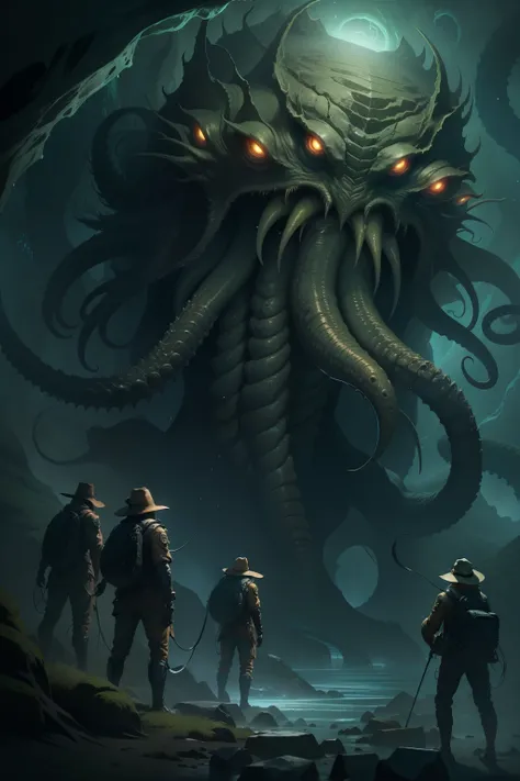 Cthulhu monsters,"Unfathomable abyss": A team of researchers exploring underground caves discovered a giant creature, Sparkling eyes and outstretched tentacles to catch prey.