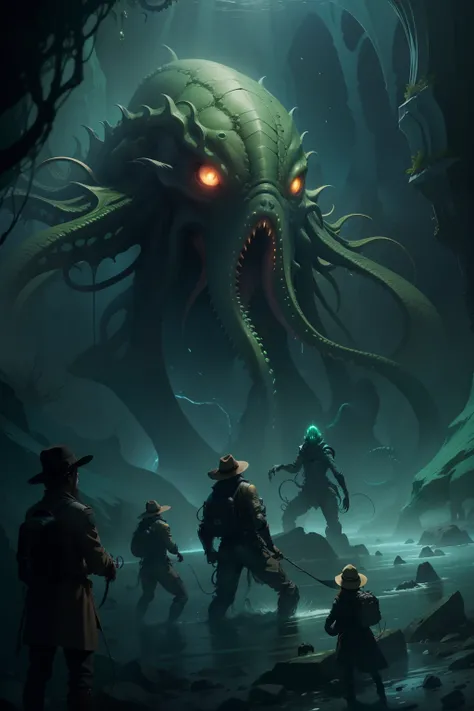 Cthulhu monsters,"Unfathomable abyss": A team of researchers exploring underground caves discovered a giant creature, Sparkling eyes and outstretched tentacles to catch prey.