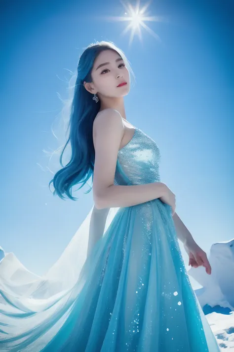 The Iceberg Queen is a tall figure、Beautiful looking women。She had ice blue hair，Its like winter ice，Exudes a mysterious and cold aura。Her hair is soft and smooth，As clear as ice and snow，Each one exudes a faint blue glow。
The Queens face is graceful，The e...