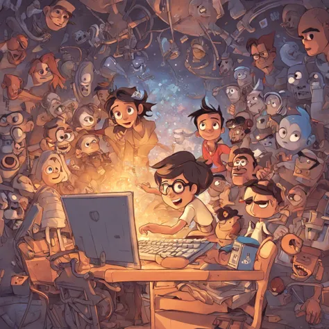 computer programming code, computador, educacional, atual, futurista, geek, nerd, ::style pixar cartoon