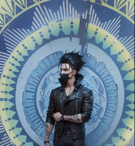 Aesthetic Cyberpunk Wallpaper, Anime Style, Men, Hair black, leather jacket.

[Intricate highly detailed face and eyes]