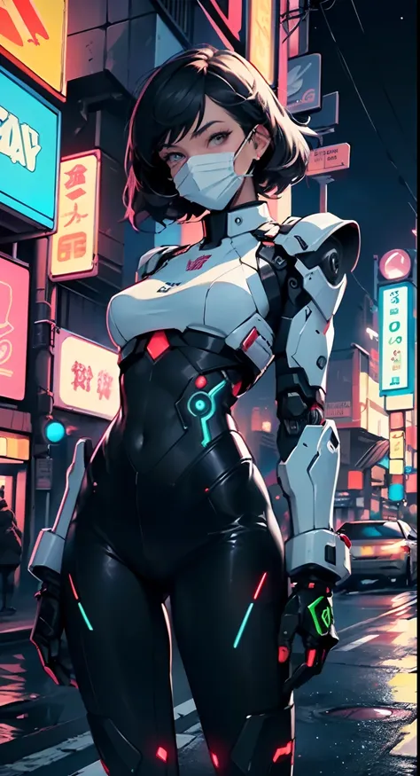 assaultron, itrobo2022, 1girl, solo, breasts:1.4, looking at viewer, robot, humanoid robot, robot joints, one-eyed, joints, no humans, ((black armor, black pants)), wide hips, curvy, mechanical arms, crotch plate, science fiction, post-apocalypse, outside,...