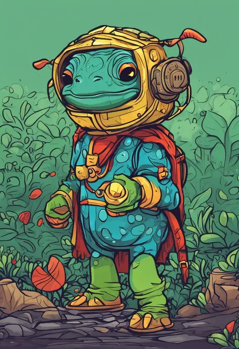 criar um personagem de um sapo no estilo 2d com as cores verde amaralo azul e vermelho