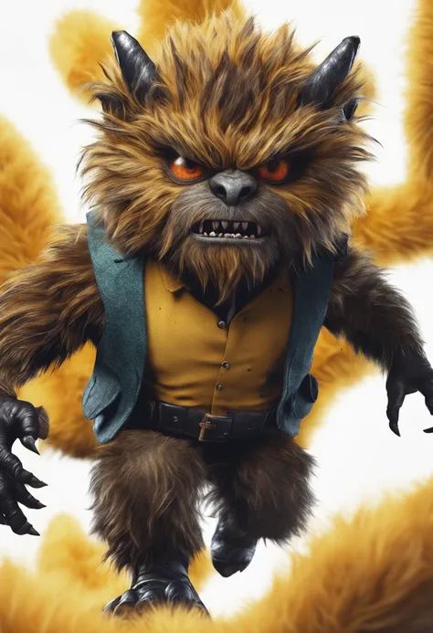 furry monster, realistic, golden, cute, angry, fluffy, yellow