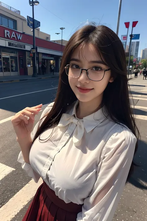 ,
(RAW photo, Best quality), (Realistic, photo-realistic:1.2), a close up portrait photo,
20 years old girl, shopping mall rooftop cafe, En plein air,
Smile, (highdetailskin:1.4),
Puffy eyes, ornate hair, Air bangs, Brown black hair,Huge breasts
White opaq...