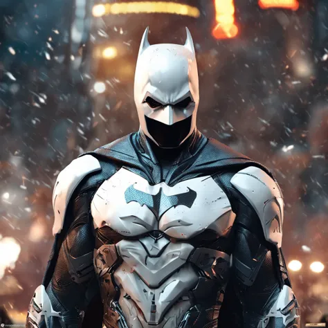 spectacular, Master parts, :The realistic White Batman focuses on the advanced cybernetic suit Orba Prima, high high quality ::n_Style drawing, Low-quality defects,