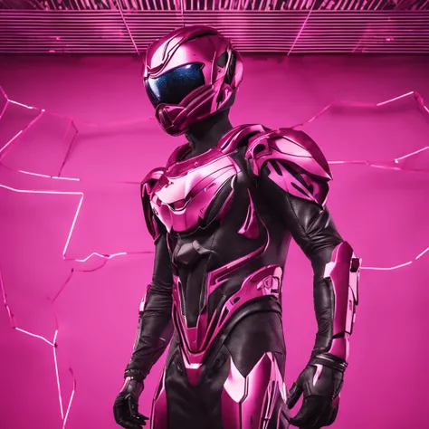 Portrait of futuristic pink Power Ranger from space, fashion, editorial, fotografia editorial, capa de revista, 4k, boneca, intricate details, black studio background, fundo preto, black background ::n_ low quality, full body, face, signature, mark, waterm...