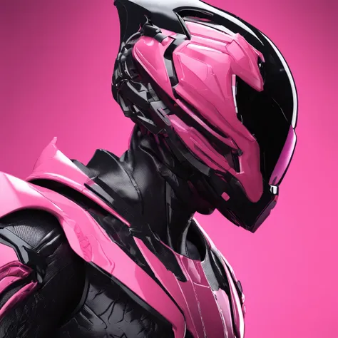 Portrait of futuristic pink Power Ranger from space, fashion, editorial, fotografia editorial, capa de revista, 4k, boneca, intricate details, black studio background, fundo preto, black background ::n_ low quality, full body, face, signature, mark, waterm...