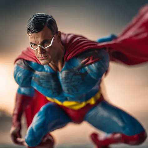 Sony Alpha a7R IV Superhero photography style, (superman) macro lens, close-up 50mm f1.4 --no camera --uplight --ar 1:1