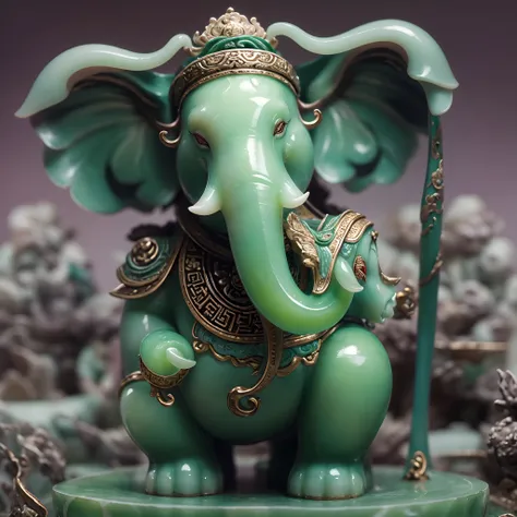 chinese mythology and stories，journey，jade sculpture，artwork of a，light，cleanness，glow effects，white jade elephant king，jade mat...