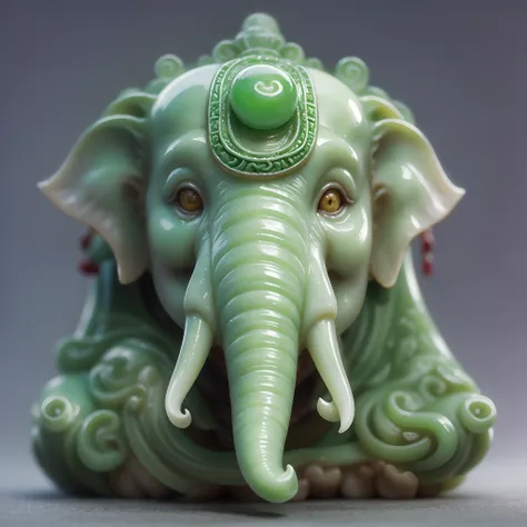 chinese mythology and stories，journey，jade sculpture，artwork of a，light，cleanness，glow effects，white jade elephant king，jade mat...