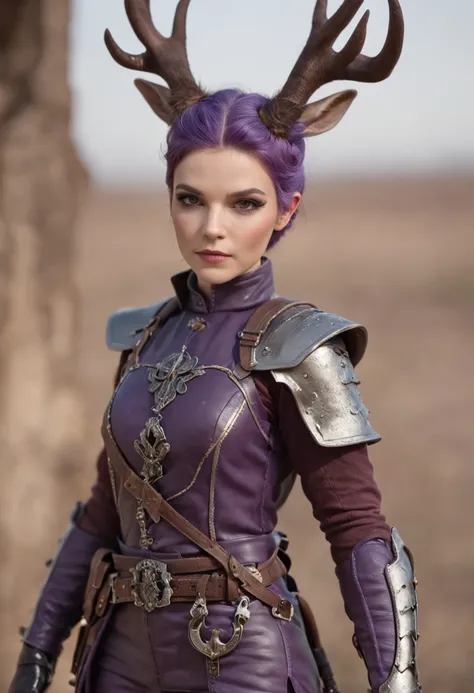 Knight Jackalope, short purple hair, dark armor(masterpiece, best quality)