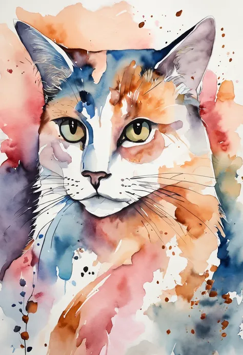 catss, Main color Black, Secondary colorBlue, Pastel pink background, artistic, Sophisticated, Warm style, Shapes include abstract cats, Playful forms, Elegant piece, Textures include fur textures, Smooth paint, Texture of the fabric, The lines contain gra...