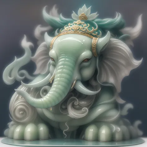 chinese mythology and stories，journey，jade sculpture，artwork of a，light，cleanness，glow effects，white jade elephant king，white ja...