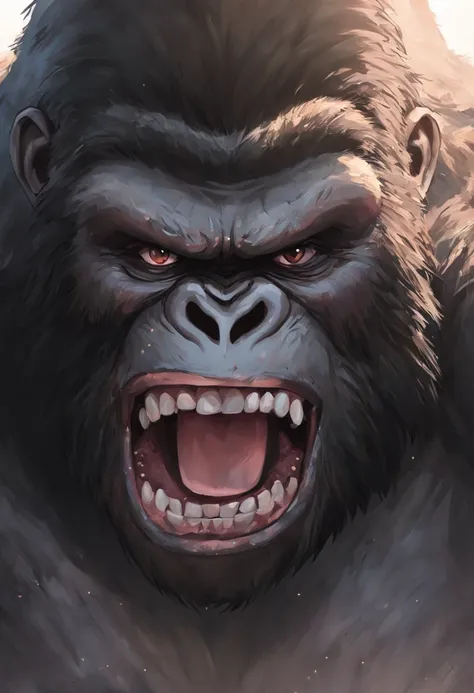 Roaring King Kong，head portrait，Close-up，of a real，Facial features are carefully depicted，Realistic skin texture，Dark style，depth of fields，high light，Real light，Ray traching，oc rendered，Hyper-realistic，best qualtiy，8K，Works of masters，super-fine，Detailed ...