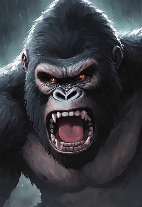 Roaring King Kong，head portrait，Close-up，of a real，Facial features are carefully depicted，Realistic skin texture，Dark style，depth of fields，high light，Real light，Ray traching，oc rendered，Hyper-realistic，best qualtiy，8K，Works of masters，super-fine，Detailed ...