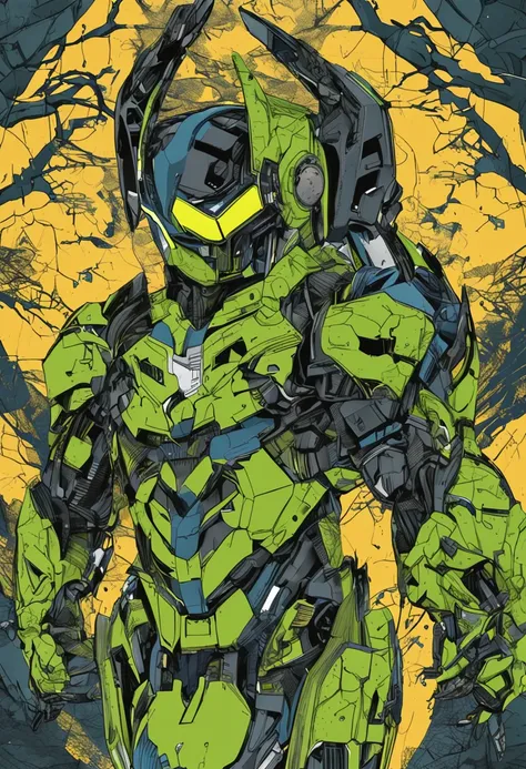 Um batman verde, amarelo e azul, brasileiro, realistic in a titanium cybernetic suit, detalhado, designe perfeito, alta qualidade arestas perfeitas e simetricas  ::n_desenho de estilo, Low-quality imperfection, boneco, jogo, anime