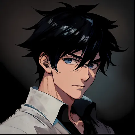 anime boy with blue eyes and black hair in a white shirt, handsome guy in demon slayer art, high quality anime artstyle, anime style portrait, anime artstyle, stunning anime face portrait, male anime style, anime boy, anime portrait of a handsome man, kent...