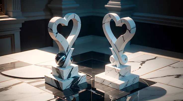 Por favor, create an Octane Render style representation of a marble heart, achieve an exceptional level of realism. The heart sculpture must be meticulously detailed, Capturando todas as texturas, marble shaft and relief with impressive precision. Authenti...