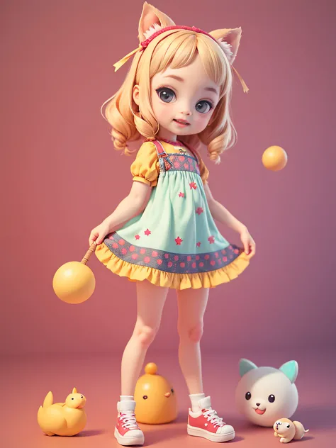 Dancing little loli，naughty girl，adolable，Stick out your tongue，roll eyes，Funny，Big eyes，shift dresses，Full body like，background is simple