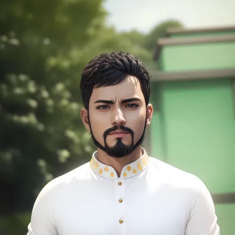 "Islamic anime style 8k realistic same face details as possible an amazing environment."