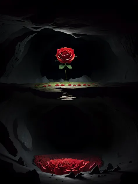 A giant rose in the middle of a cave, in the middle of a broken dimension of time