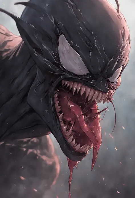 The venom exposes half of the host，Marvel Venom，head portrait，Close-up，of a real，Facial features are carefully depicted，Realistic skin texture，Dark style，depth of fields，high light，Real light，Ray traching，oc rendered，Hyper-realistic，best qualtiy，8K，Works o...