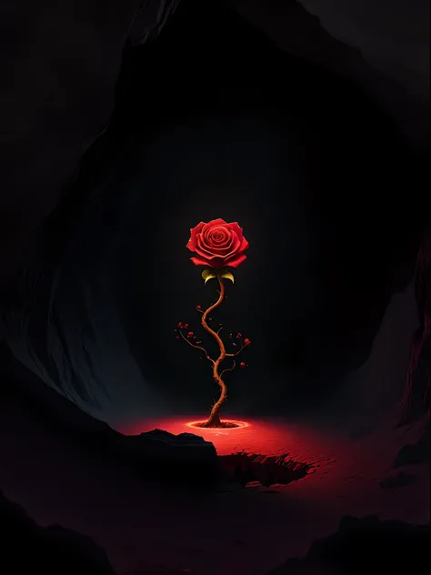 A giant rose in the middle of a cave, in the middle of a broken dimension of time