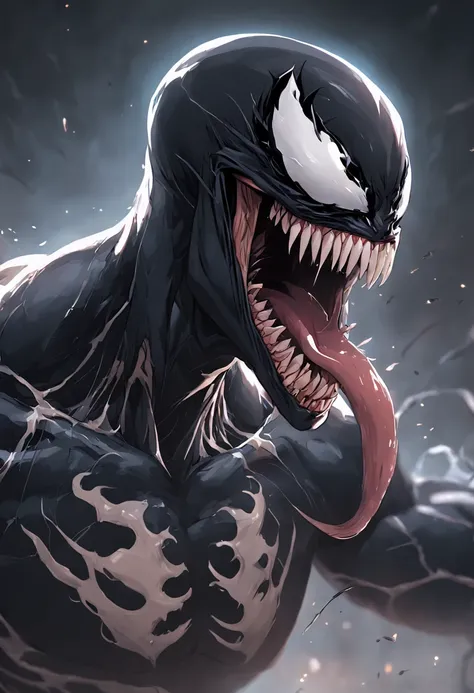 Venom and host，Marvel Venom，Full body like，Close-up，of a real，Facial features are carefully depicted，Realistic skin texture，Dark style，depth of fields，high light，Real light，Ray traching，oc rendered，Hyper-realistic，best qualtiy，8K，Works of masters，super-fin...