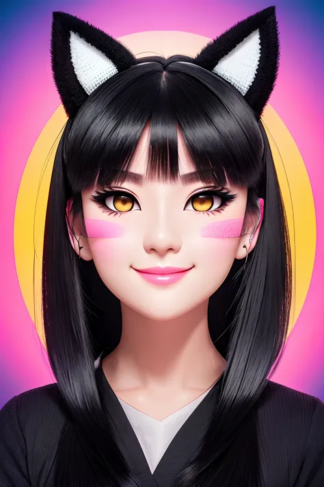 black hair, hair bobbles, wince, longeyelashes, solid circle eyes, fake animal ears, light smile, ear blush, fang, Surrealism, drop shadow, anaglyph, stereogram, tachi-e, pov, atmospheric perspective, 8k, super detail, ccurate, best quality --auto