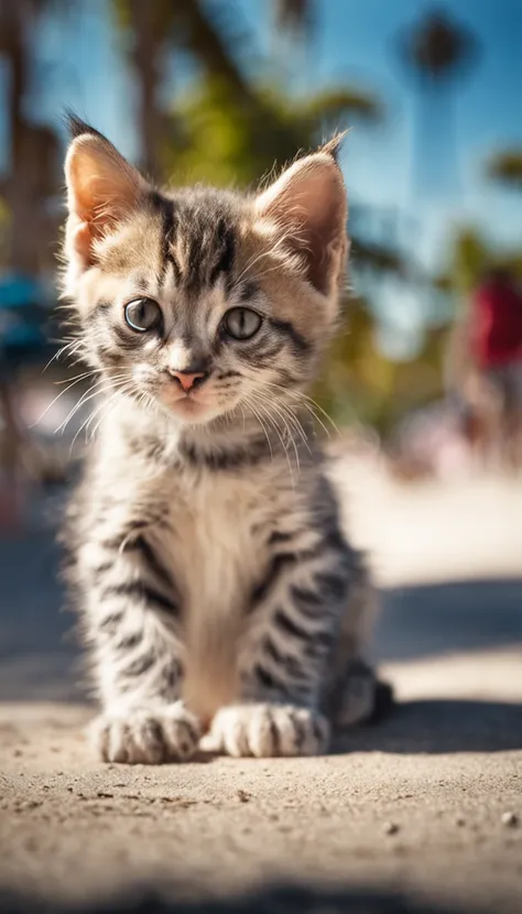 Cute expressive look kitten, in the Miami beach, Sunny day Shot on Hasselblad H4D 200MS Digital Camera