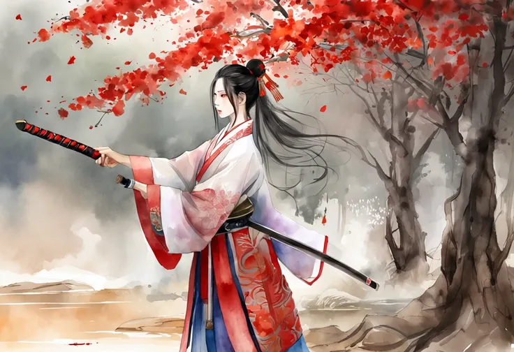 Chinese Taoist female samurai，8k wallpaper，Hanfu，超高分辨率，xiuxian，