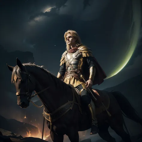 "In a realm of epic legends, behold the awe-inspiring tale of Alexander the Great, the fearless conqueror, unfolding before your eyes. Epic, legendary, and shrouded in mystery, immerse yourself in the dark atmosphere."