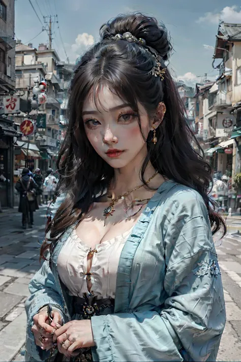 Close-up of a woman wearing a necklace and ring, a colorized photo inspired by Du Qiong, Tumblr, Realism, Guviz, Palace ， A girl in Hanfu, Chinese girl, Traditional beauty, Guviz-style artwork, Anime girl in real life, 8K)), kanliu666, wan adorable korean ...