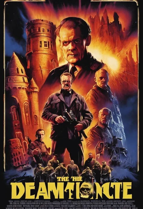 an epic poster for a Drew Struzan-style film about a notorious Nazi scientist conducting gruesome experiments in an isolated castle, Creation of a legion of cannibalistic abominations, And a commando team sets out to end his reign of terror.