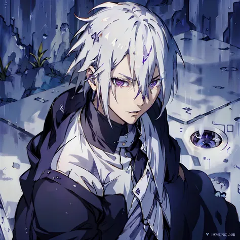 boy with white hair and purple eyes