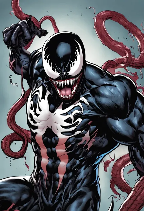 Q version of cute and cute venom，Marvel Venom，Full body like，Squat，Close-up，of a real，Facial features are carefully depicted，Realistic skin texture，Dark style，depth of fields，high light，Real light，Ray traching，oc rendered，Hyper-realistic，best qualtiy，8K，Wo...