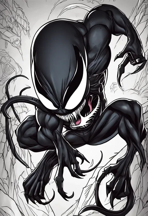 Q version of cute and cute venom，Marvel Venom，Full body like，Squat，Close-up，of a real，Facial features are carefully depicted，Realistic skin texture，Dark style，depth of fields，high light，Real light，Ray traching，oc rendered，Hyper-realistic，best qualtiy，8K，Wo...