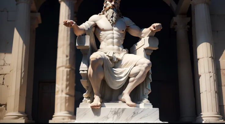 Stoic greek statue, man with beard, sage, full body, with dark background in greece