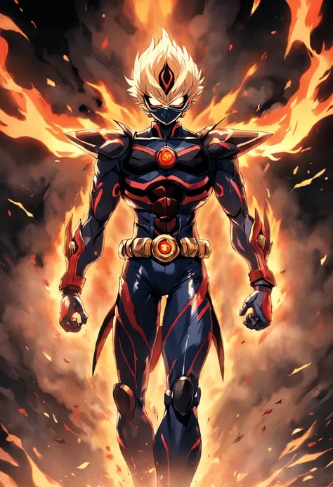 Design a gripping poster featuring Kamen_Rider_Black_RX Tu Odelschwanck from "Kamen_Rider_Black_RX" in a fit of rage. Capture the essence of his burning determination and unyielding spirit as he unleashes his wrath upon his enemies. Keep it short, bold, an...