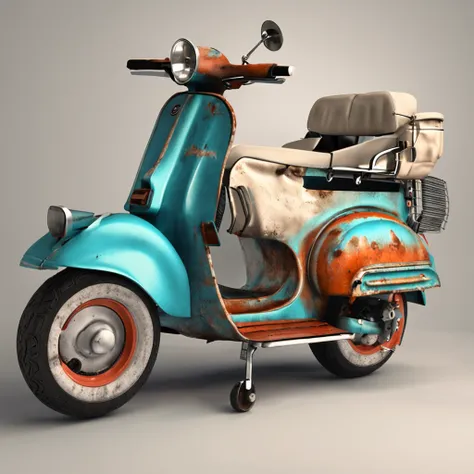 Uma imagem de um trator misturado com uma vespa, uma lambreta