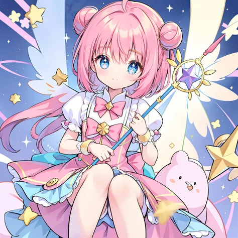 k hd，Anime girl with wand and star wand in her hand, portrait of magical girl, sparkling magical girl, magical little girl, cardcaptor sakura, pin on anime, clean and meticulous anime art, magical girl anime mahou shojo, beautiful anime art style, cute ani...